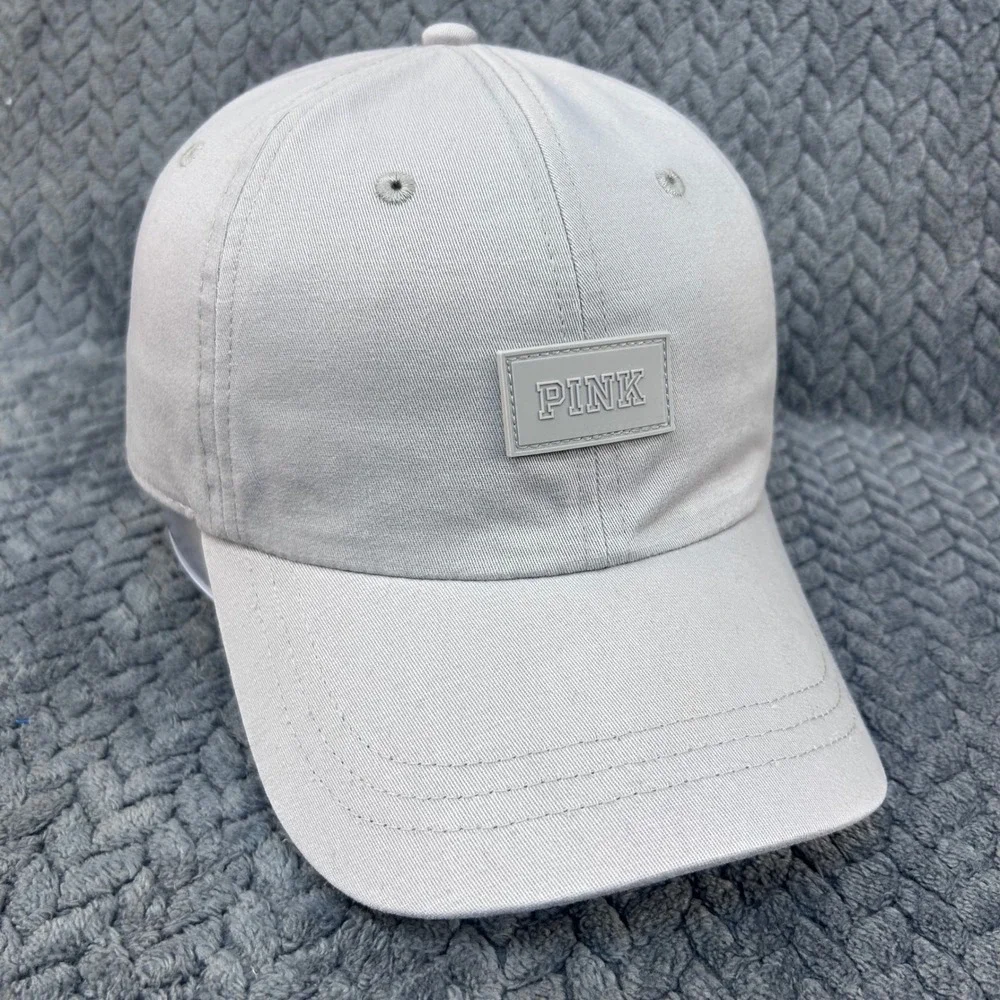 Victoria's‎ Secret Pink Rubber Logo Patch Womens Grey Baseball Cap Adjustable OS